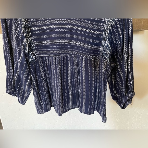 Blue Rain| Francesca’s Beachy Boho Long Sleeve Blouse with Fringe Accents••• - Picture 4 of 10